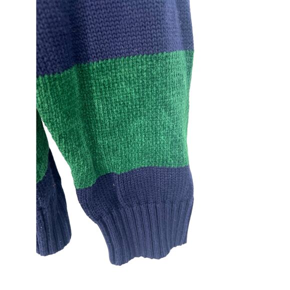 Vintage 90's Tommy Hilfiger L green blue striped cotton knit sweater Pullover - Picture 3 of 5